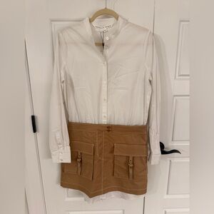 Veronica Beard Jennings Classic White and Khaki Dress